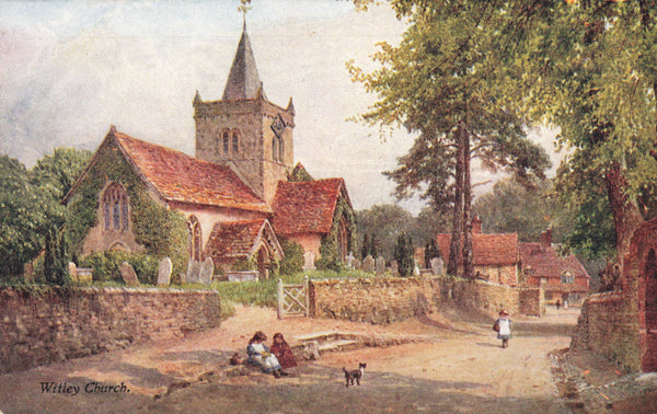 Old art postcard of Witley Church, Surrey
