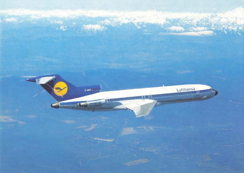 Modern size postcard of a Lufthansa B727 Europa Jet aeroplane