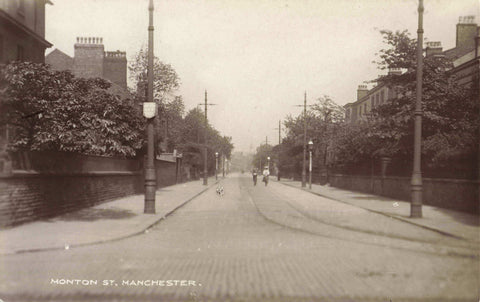 Old real photo postcard of Monton Street, Hulme, Manchester