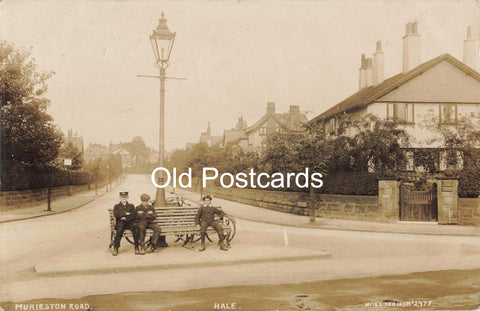 Old real photo postcard of Murieston Road, Hale, Cheshire