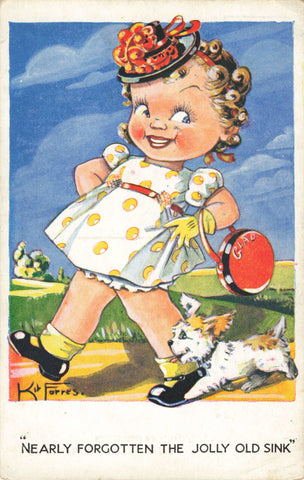 "NEARLY FORGOTTEN THE JOLLY OLD SINK" 1940s COMIC POSTCARD KIT FORRES (5125/J/24