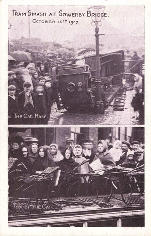 TRAM SMASH, SOWERBY BRIDGE, OCTOBER 15 1907, OLD  POSTCARD (6436/24/X)