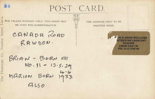 CANADA ROAD, RAWDON - NR LEEDS - OLD REAL PHOTO POSTCARD (ref 5402/24)