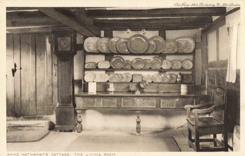 Old postcard of Anne Hathaway's Cottage, The Living Room 