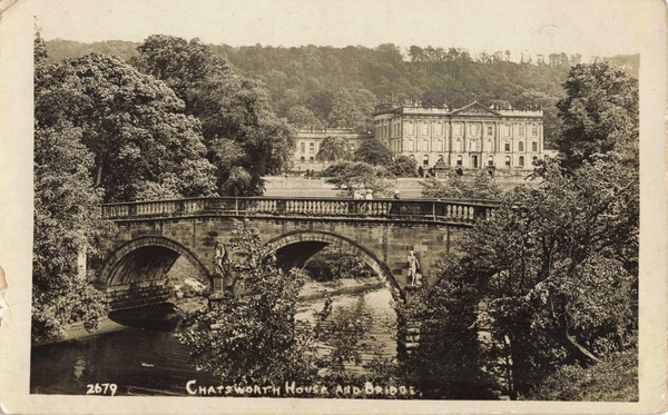 1916 postcard of Chatsworth House and Bridge
