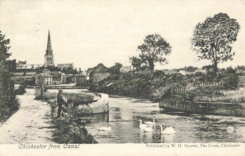 Old postcard of Chichester from the Canal, 1911