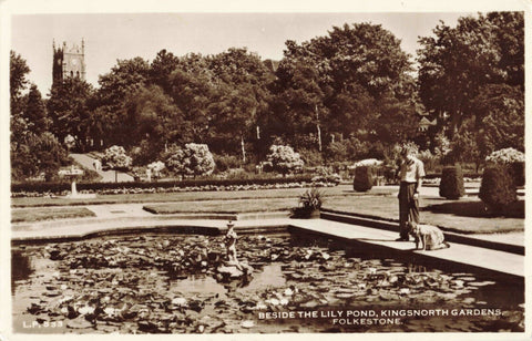 BESIDE THE LILY POND, KINGSNORTH GARDENS, FOLKESTONE, POSTCARD
