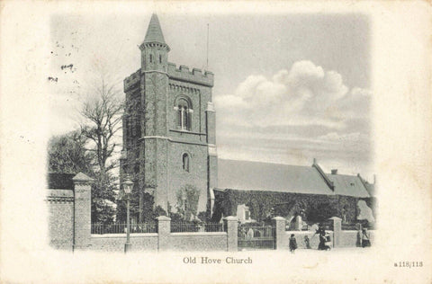 Vintage early 1900s postcard of Old Hove Church in Sussex
