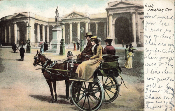 Old postcard of Irish Jaunting Car in Ireland