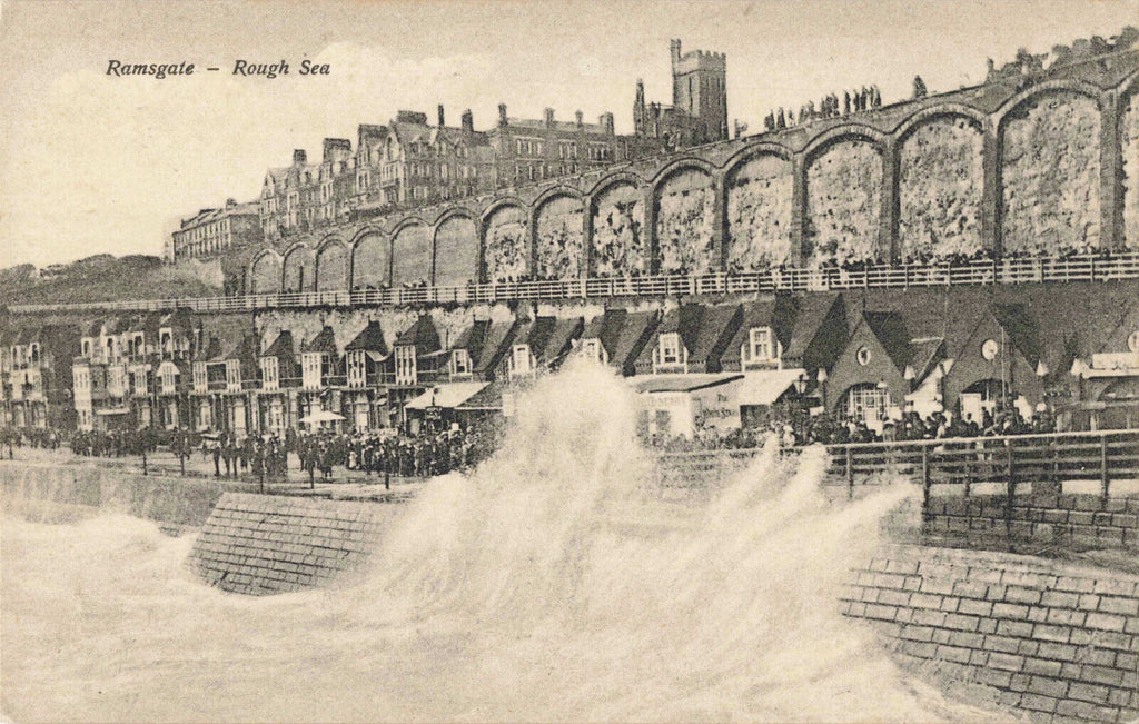 Old postcard of Rough Sea at Ramsgate, Kent