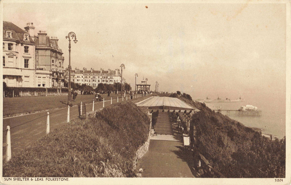 Old postcard of Sun Shelter and Leas, Folkestone