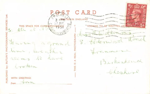 VIENNESE BALLROOM, BUTLINS, PWLLHELI, 1951 POSTCARD (ref 4730/24)