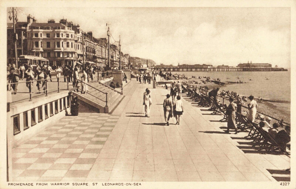 Old postcard of St Leonards on Sea, Promenade from Warrior Square
