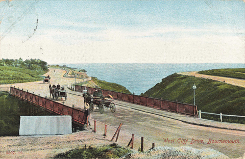 WEST CLIFF DRIVE, BOURNEMOUTH - 1908 POSTCARD