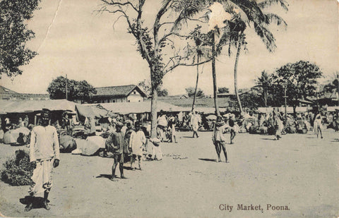 CITY MARKET, POONA - EARLY 1900s POSTCARD, INDIA
