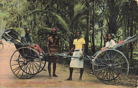 World War One era postcard of Rickshaws in Ceylon