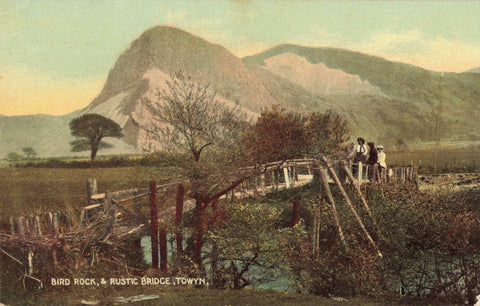BIRD ROCK & RUSTIC BRIDGE, TOWYN - 1915 POSTCARD