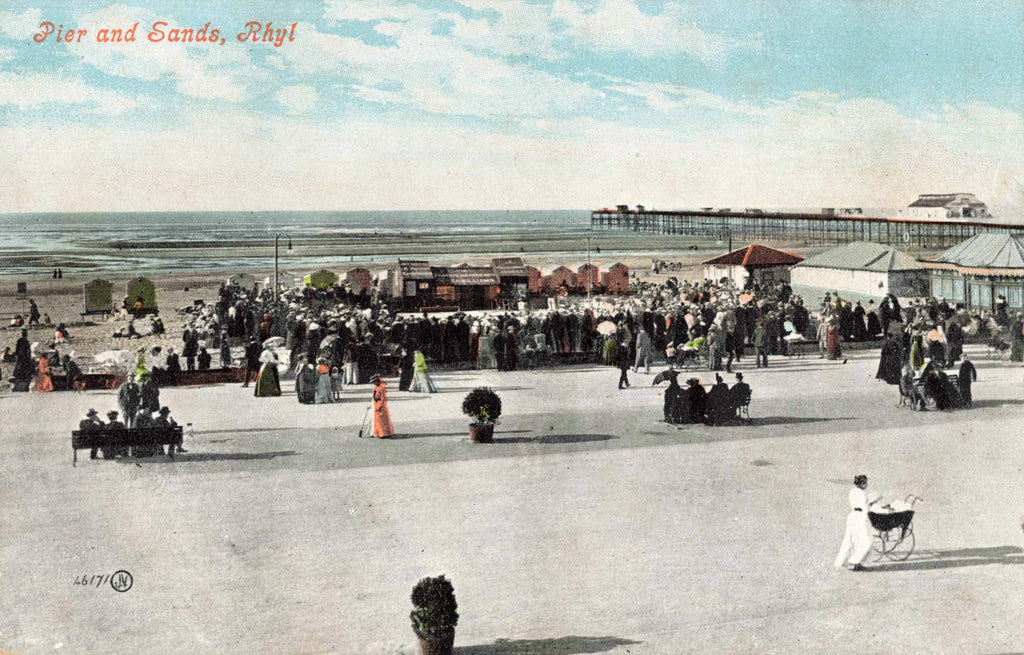 Old postcard of Pier and Sands, Rhyl