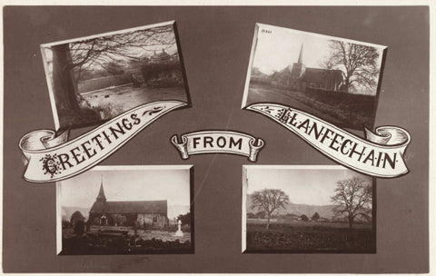 Old real photo multiview postcard of Llanfechain village in Montgomeryshire