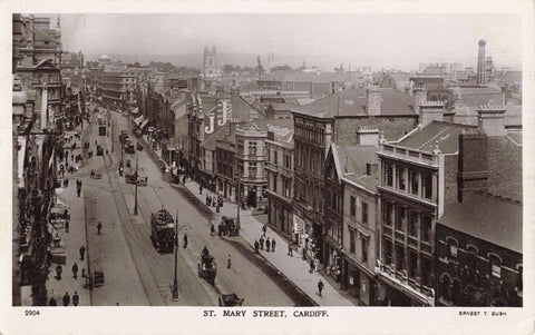 1910 real photo postcard of St Mary Street, Cardiff