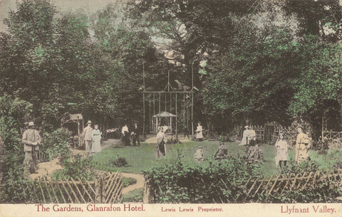 1908 postcard of The Gardens, Glanrafon Hotel, Llyfnant Valley in Montgomeryshire, Wales