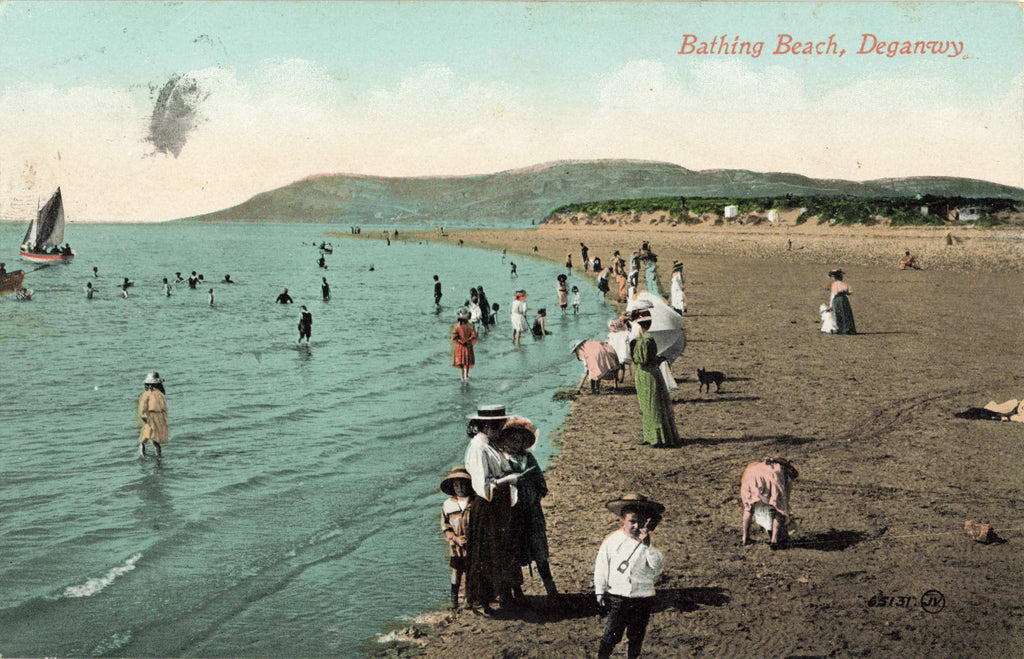 1912 postcard of Bathing Beach, Deganwy in Caernarvonshire, Wales