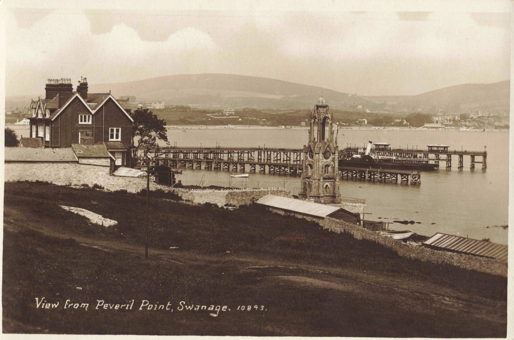 Old real photo postcard of View from Peveril Point, Swanage in Dorset