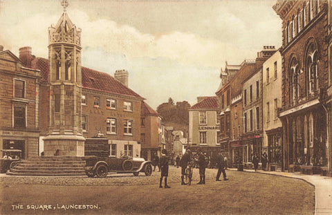 Old real photo postcard of the Square, Launceston in Cornwall
