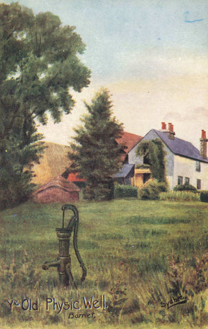 Old postcard showing Ye Old Physic Well, Barnet