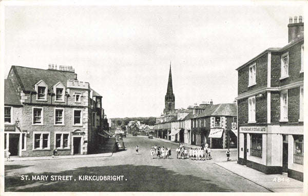 Old postcard of St Mary Street, Kirkcudbright, in Scotland