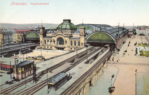 Old postcard of Dresden Hauptbahnhof, train station