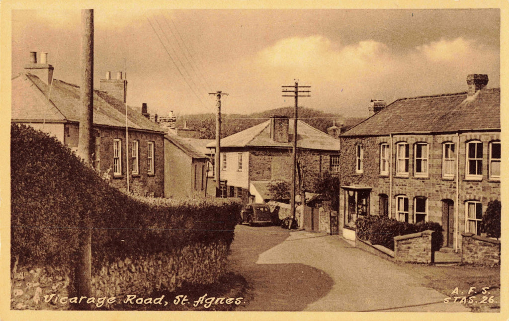 Old postcard of Vicarage Road, St Agnes, Cornwall