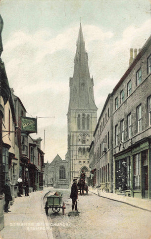 1912 postcard of St Mary's Street & Church, Stamford in Lincolnshire