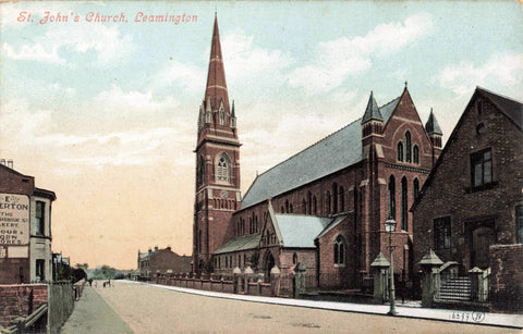Old postcard of St John's Church, Leamington in Warwickshire