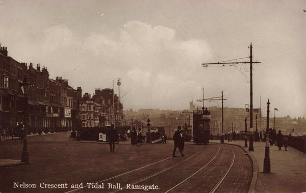 Old real photo postcard of Nelson Crescent and Tidal Ball, Ramsgate in Kent