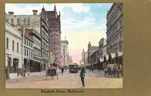 Old Australia postcard showing Elizabeth Street, Melbourne