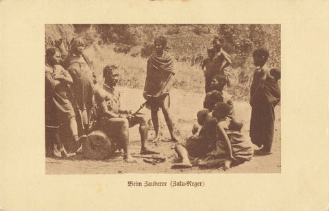 Old postcard showing Zulu magician
