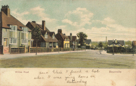 1907 postcard of Willow Road, Bournville in Warwickshire