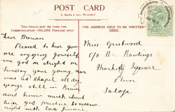 OMBERSLEY VILLAGE - 1907 WORCESTERSHIRE POSTCARD (ref 5999/21/W2)