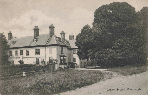 Old postcard of the Crown Hotel, Everleigh in Wiltshire