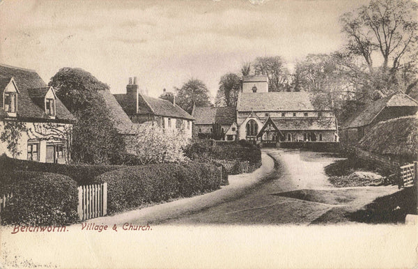Old postcard of Betchworth Village and Church in Surrey