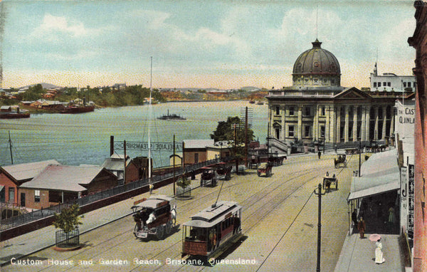 Old postcard of Custom House & Garden Reach, Brisbane, Queensland, Australia 