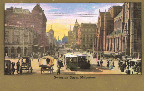 Old postcard of Swanston Street, Melbourne, Australia
