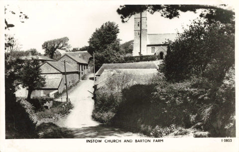 Old real photo postcard of Instow Church and Barton Farm in Devon