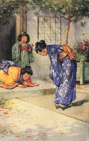 Old postcard showing A Japanese Greeting