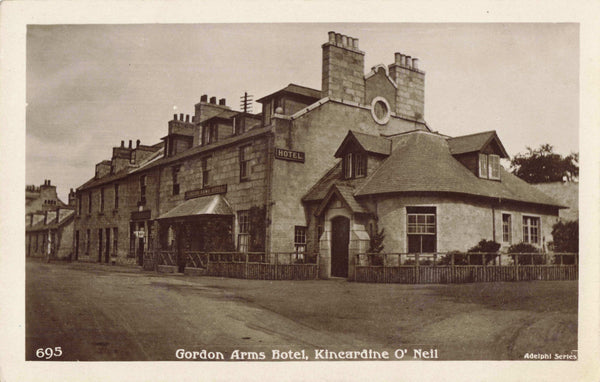 Old real photo postcard of Gordon Arms Hotel, Kincardine O'Neil, Aberdeenshire, Scotland