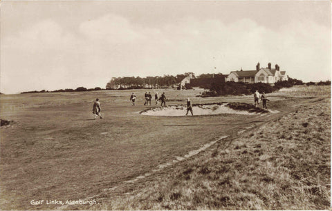 Old real photo postcard of The Golf Links, Aldeburgh in Suffolk
