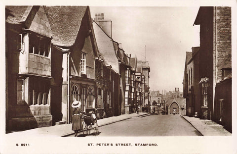 Old postcard of St Peter's Street, Stamford, Lincolnshire