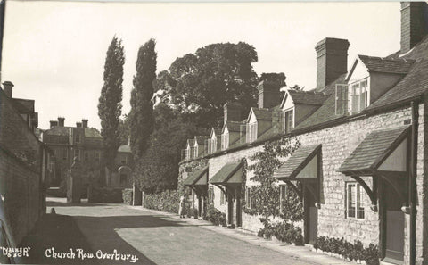 Real photo postcard of Church Row, Overbury near Tewkesbury