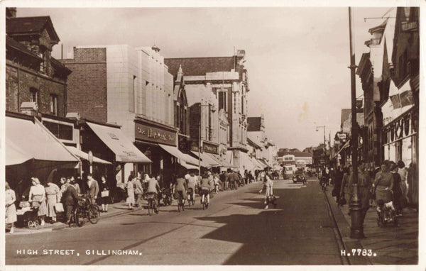 Old real photo postcard of High Street, Gillingham, Kent